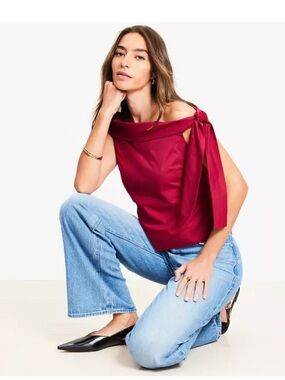 LOFT Red Tie-Shoulder Off-Shoulder Top